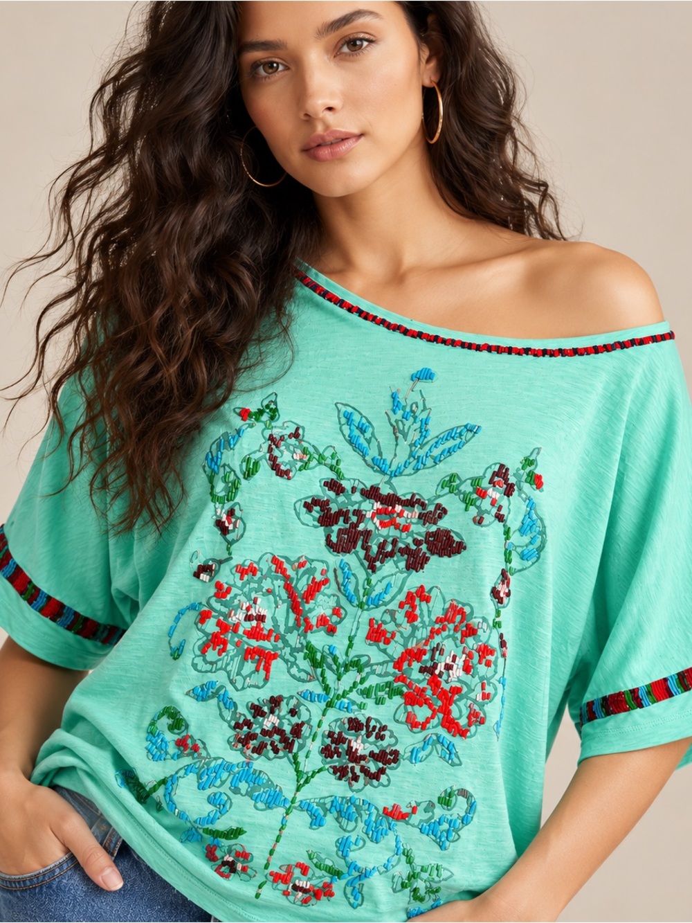 Vintage Women’s Sundance Beaded Floral Boho Top Size Large
